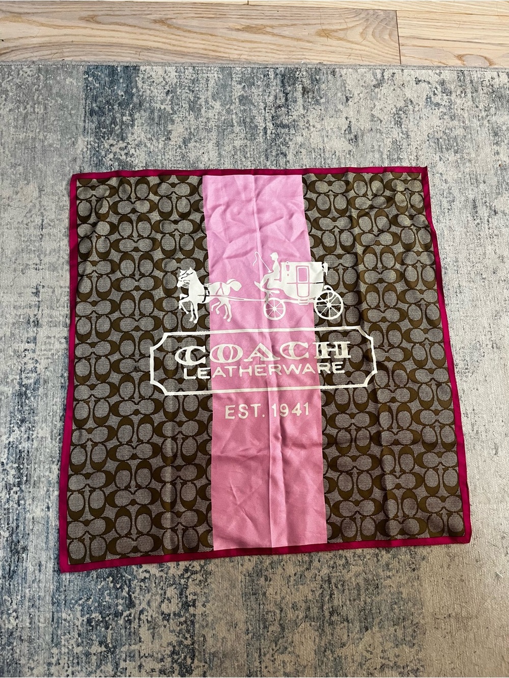Coach pink and brown silk scarf/bandana
